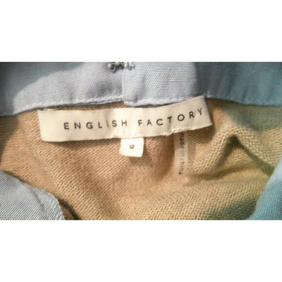 English Factory Shirt Dress Women's Small Collared Tan Blue - Picture 6 of 8